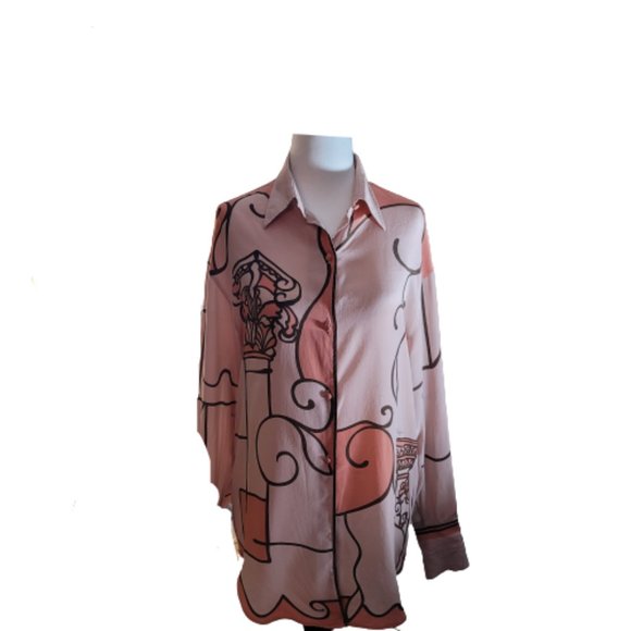 MARIO PUCCI CECCONI SIGNED ITALIAN 100% SILK VINTAGE 1960'S LONG SLEEVE BLOUSE - Picture 2 of 12